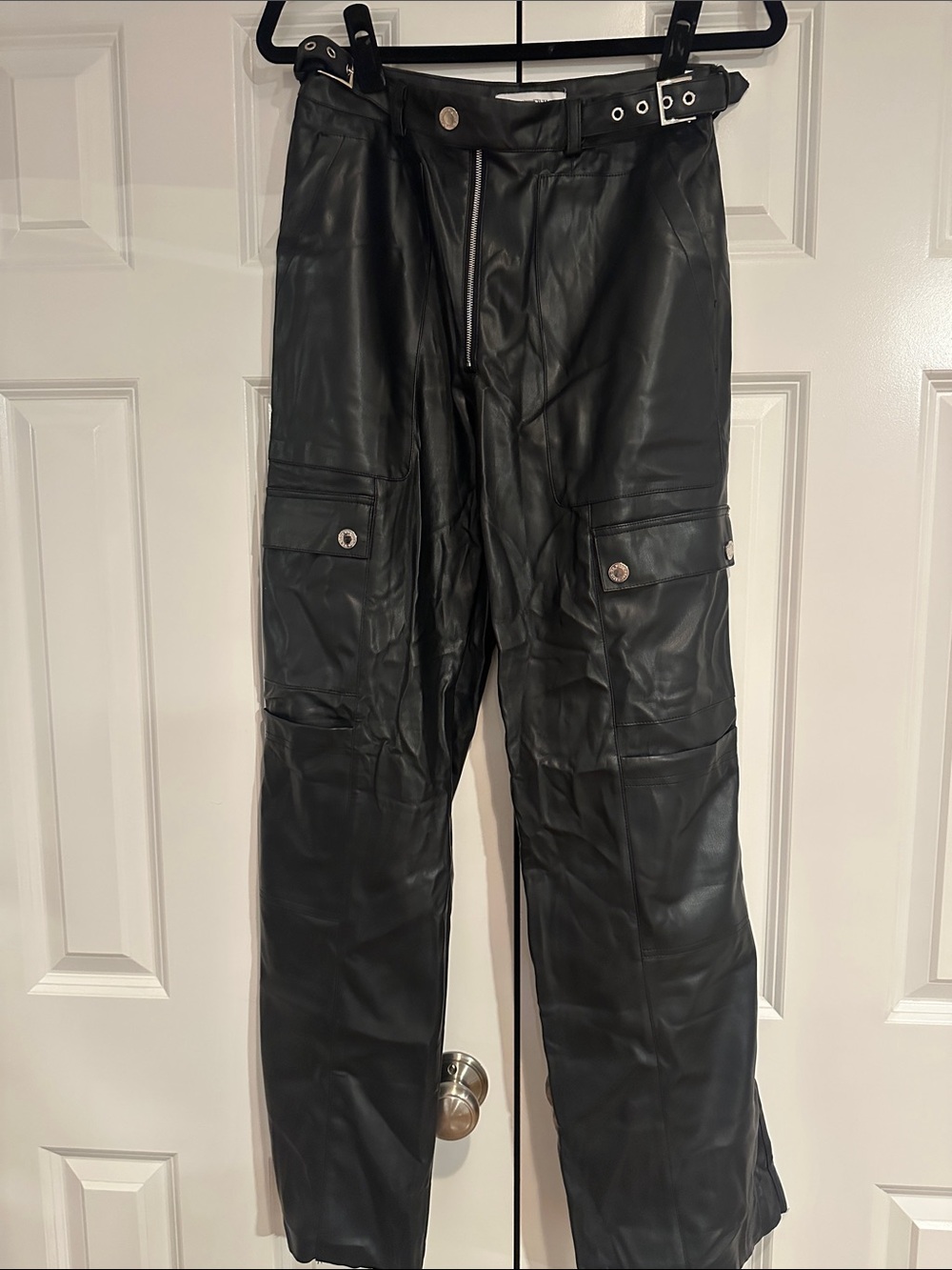 WeWoreWhat Black Faux Leather Cargo Pants with Utility Belt
